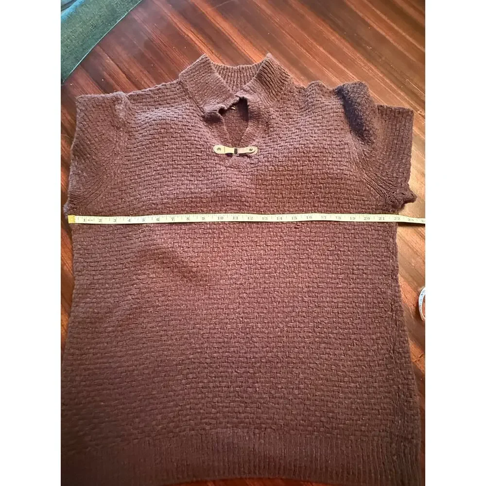 Massimo Dutti Brown Long Sleeve Roll V-Neck Cotton Chunky Knit Sweater Mens XL